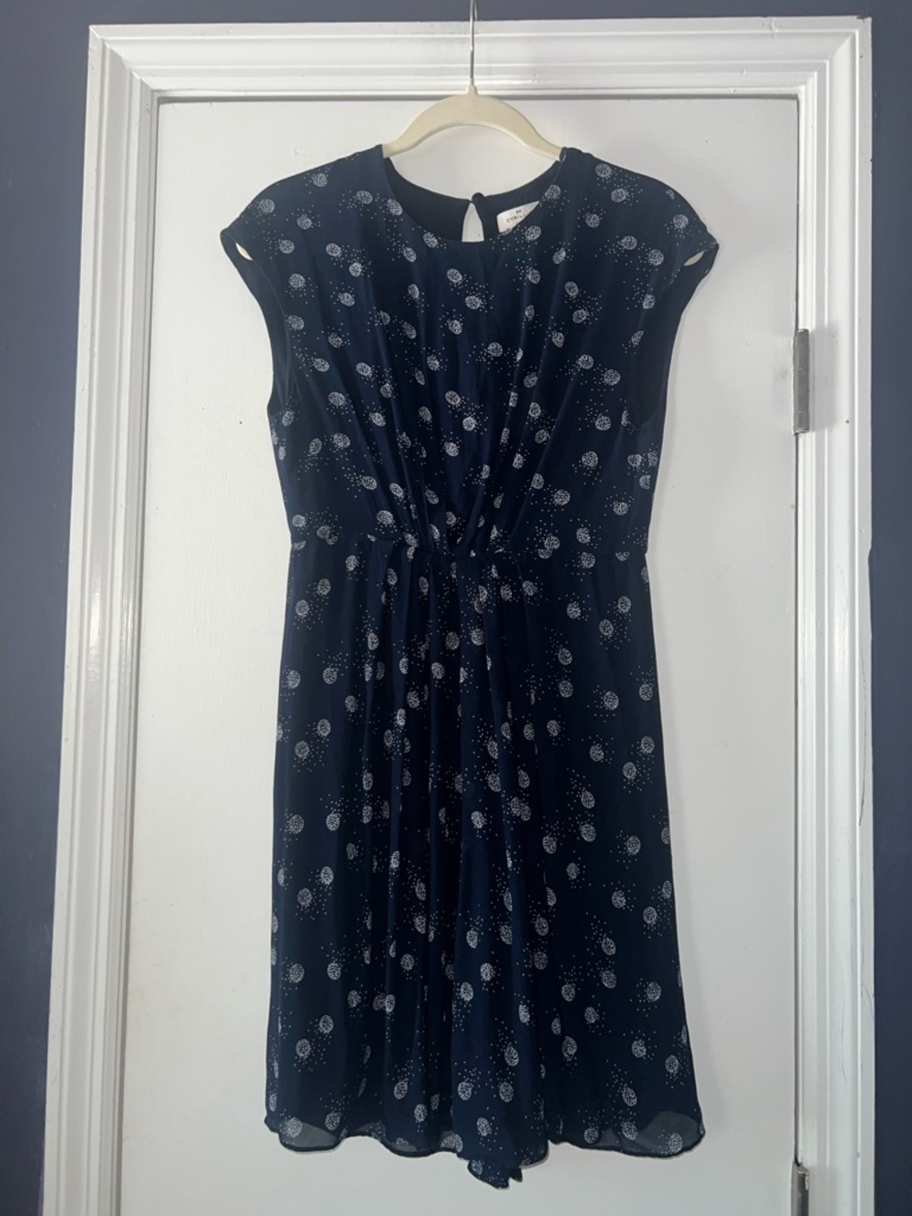 Cyrillus Navy Dress with White Dot Print, Drawstring Waist